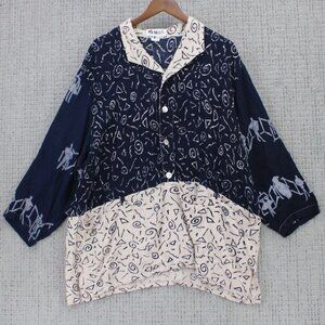Vintage We Be Bop Shirt Womens 1X Multicolor Retro Half Button All Over Print